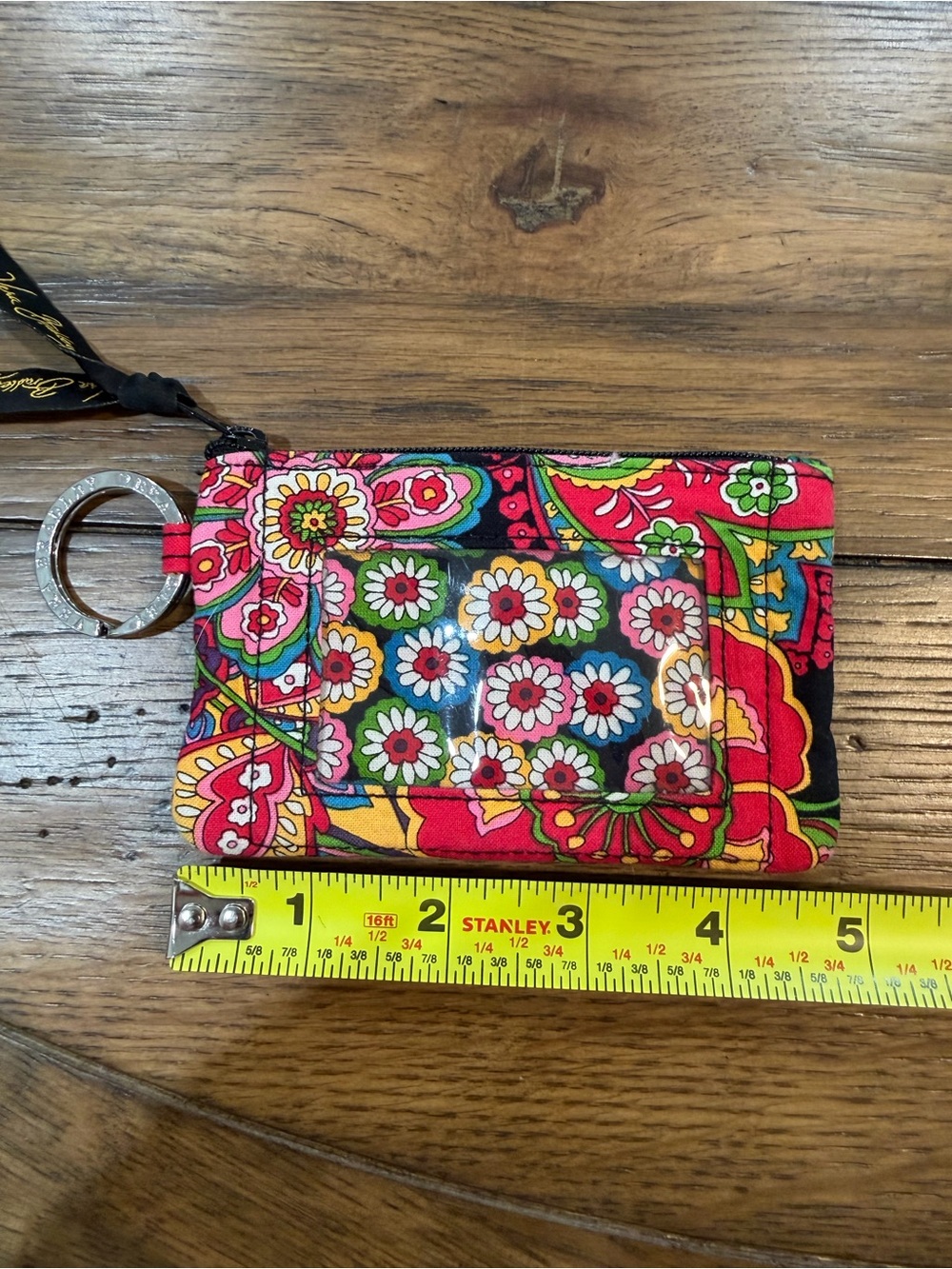 Vera Bradley Pink Multi Floral Quilted Zip Keyring Card Case - Picture 5 of 5